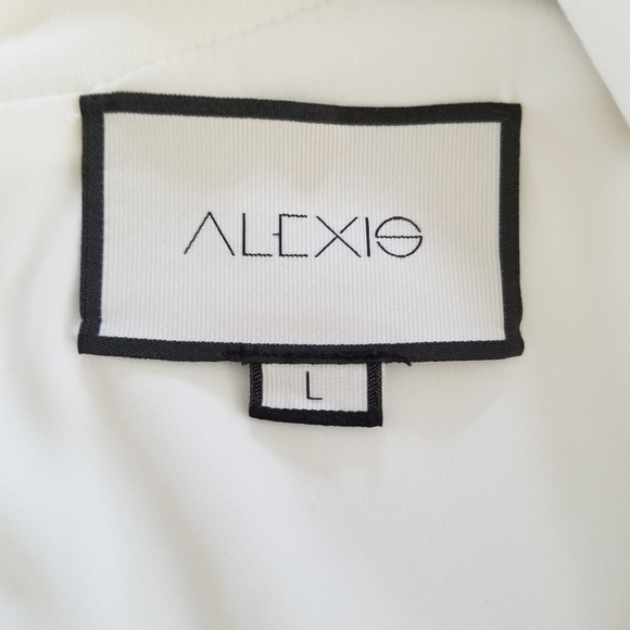 Alexis Fia White Ruched Sleeve Plunge Neck Mini Dress Size L - Picture 7 of 13